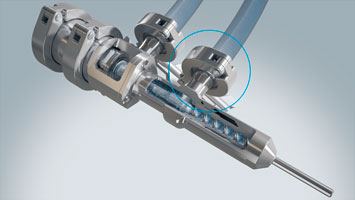 Recirculation in the pump housing is made possible by an additional circulation attachment to see at this years Fachpack