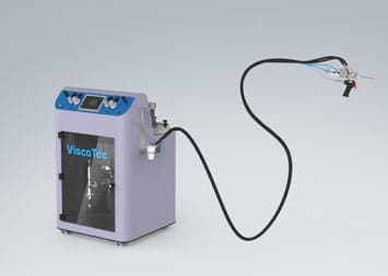 ViScaMix 2-component dispensing system with ViscoTec RD dispensers – for manual potting applications.